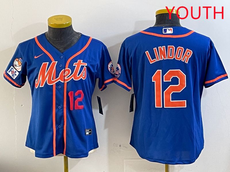 Youth New York Mets #12 Lindor Blue Game Fashion 2025 Nike MLB Jersey style 3->youth mlb jersey->Youth Jersey